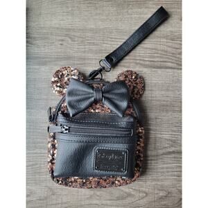 Disney Parks Minnie Bronze Black Sequin Belle of The Ball Loungefly Wristlet